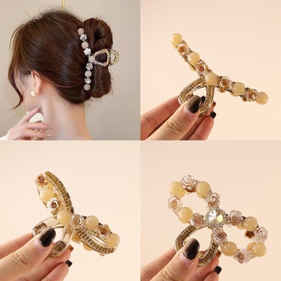 Large Pearl Crystal Claw Clips Hair Accessories for Women Non-slip Strong Hold